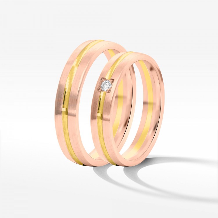 Obrączki ślubne z dwukolorowego złota 4mm półokrągłe