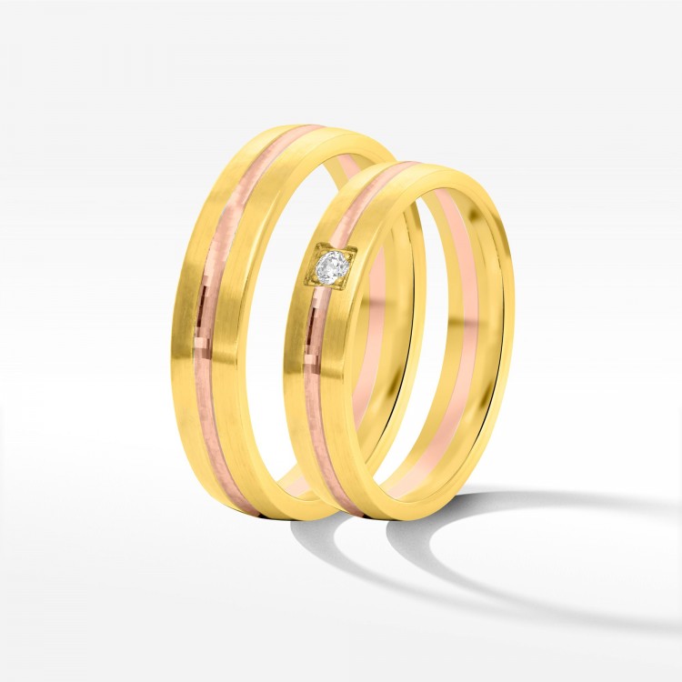 Obrączki ślubne z dwukolorowego złota 4mm półokrągłe